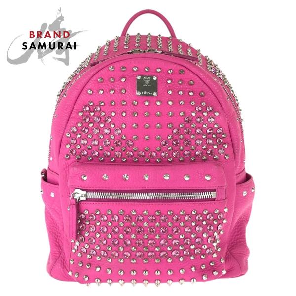 美品 MCM エム シー エム Stark Special スタッズ ピンク シルバー金具 レザー/...