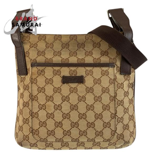 GUCCI グッチ ベージュ ブラウン GGキャンバス/レザー 122793 ショルダーバッグ ポシ...