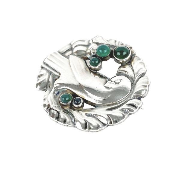 ◆お値打ち品◆　■美品■　ジョージジェンセン ブローチ グリーンアゲイト 鳥 SV シルバー 165...