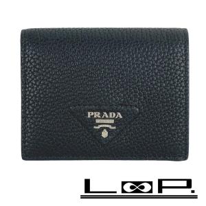 ■未使用■　プラダ 二つ折り 財布 レタリング ロゴ ヴィッテロダイノ レザー ブラック 1MV204 【117008】