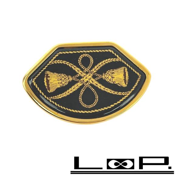 ■美品■　エルメス エマイユ ブローチ アクセサリー ブラック ゴールド GP 箱 【200168】...