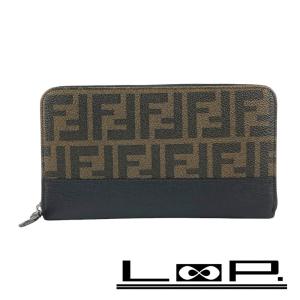 フェンディ FENDI ロゴ スタンプ アップリケ ラウンドファスナー長財布  