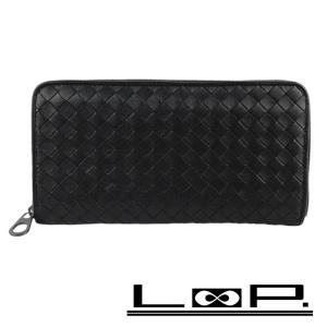 美品✨ボッテガヴェネタ ラウンドジップ イントレチャート 羊革 長財布 黒 BOTTEGAVENETA】ボッテガヴェネタ ラウンドファスナー長財布 長