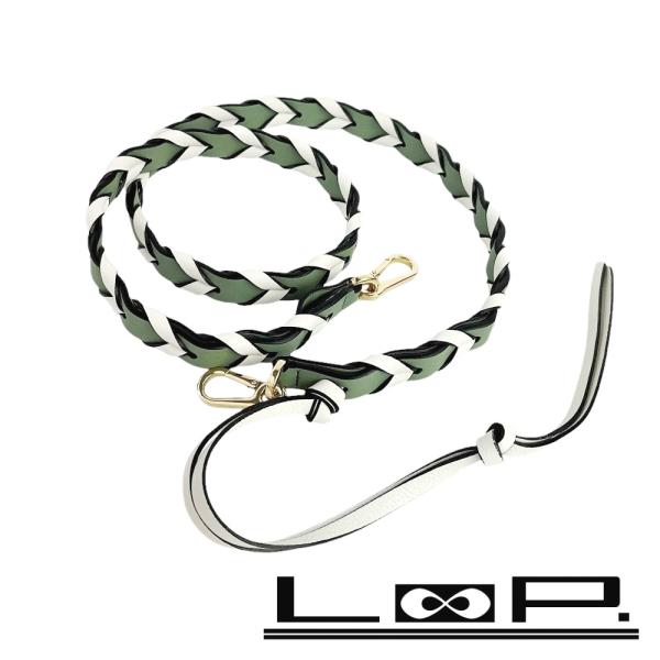 ■新同■　ロエベ  ブレイデッドストラップ バッグストラップ ショルダーベルト レザー GP グリー...