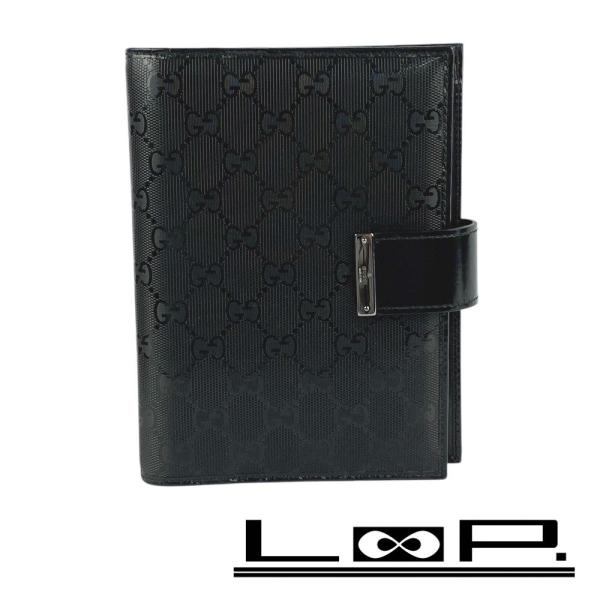 ◆SALE◆　■新同■　グッチ インプリメ GG 手帳カバー メモ  6穴 レザー ブラック 115...