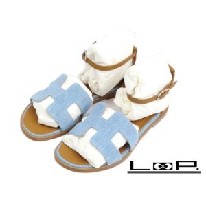 【値下げ】■未使用■　エルメス サントリーニ サンダル 靴 ブルークレール #35 箱 H23110...