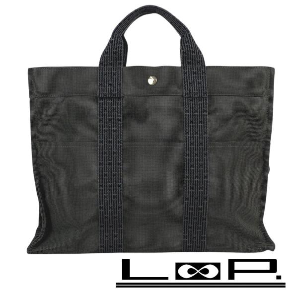 ■未使用■　エルメス エールライン MM トート バッグ キャンバス グレー 【337673】2