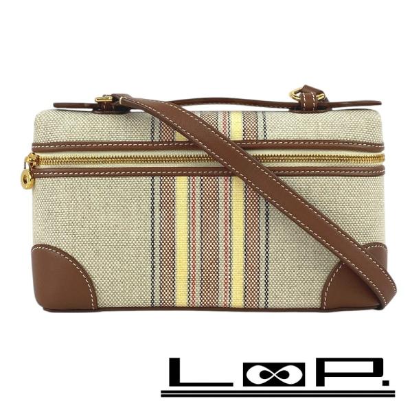 ■新同■　ロロピアーナ エクストラ ポケット ハンド バッグ レザー リネン ブラウン 【34187...