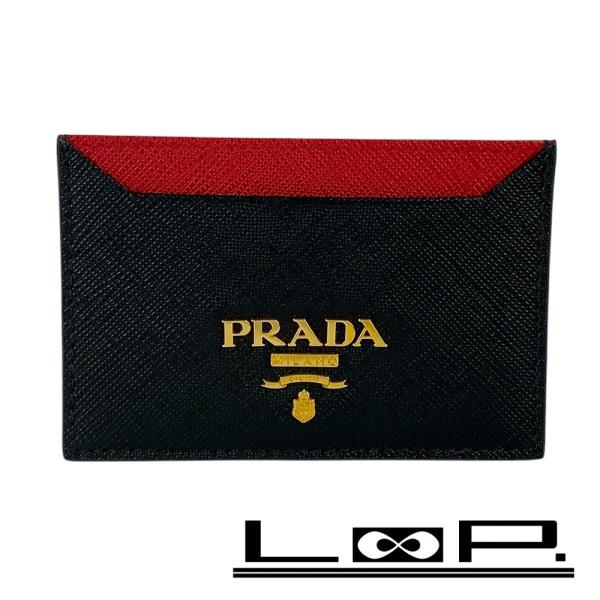 ■未使用■　プラダ カードケース 名刺入れ サフィアーノ ブラック レッド 1MC208 【3421...