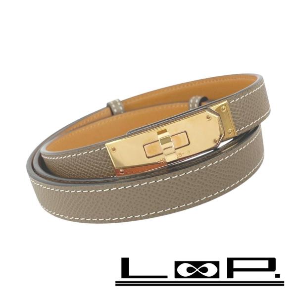 ■新同■　エルメス ケリー ベルト ファッション エプソン エトゥープ ゴールド U刻 箱 【347...