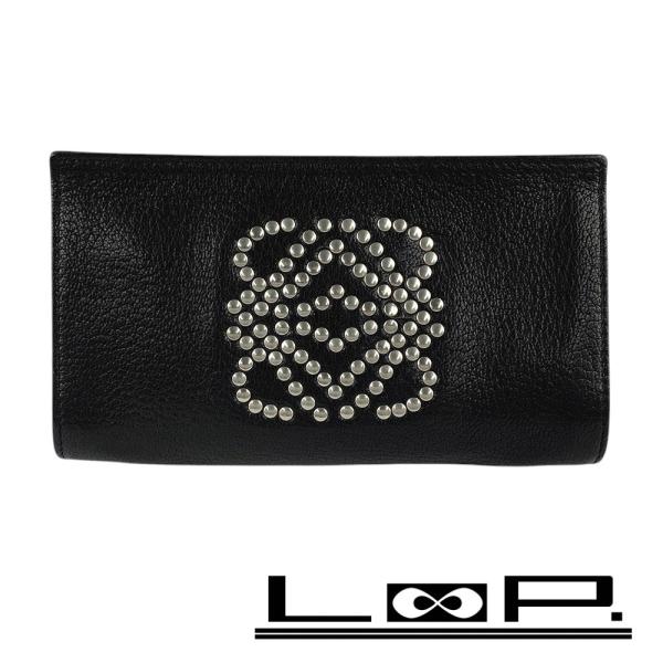 ■新同■ヴィンテージ■　ロエベ ポーチ アナグラム スタッズ レザー ブラック シルバー 【3555...