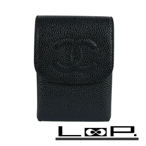 ■美品■　シャネル シガレットケース 煙草 タバコ キャビア スキン ブラック 箱 【355783】...