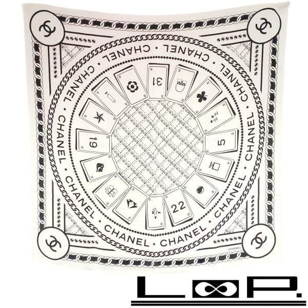 ■新同■　シャネル ココ スカーフ トランプ ファッション ブラック ホワイト マトラッセ 箱 【3...