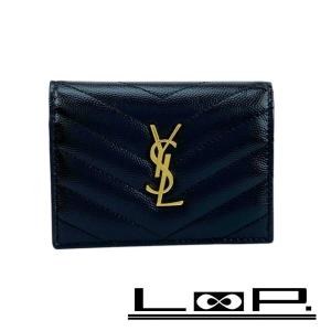 ■美品■　サンローラン 2つ折り 財布 Vステッチ レザー GP ブラック ゴールド 668290 箱 【398063】5｜loopland