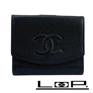 ■中古■　シャネル Wホック 二つ折り 財布 ウォレット キャビアスキン レザー ブラック 6281774 箱 【398223】5｜loopland