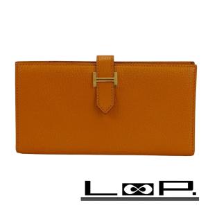 ■美品■　エルメス ベアン 長財布 二つ折り 財布 サイフ シェーブル オレンジ □K刻 箱 【400698】5｜loopland
