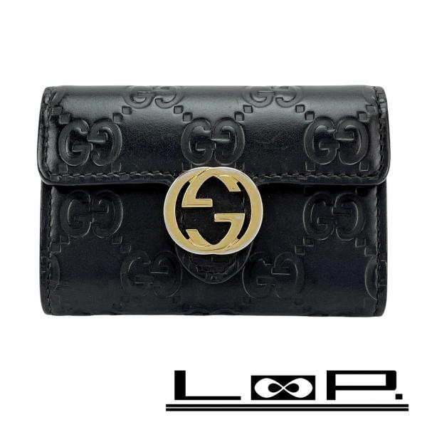 ■中古■　グッチ グッチシマ 6連 キーケース GGシグネチャー レザー メタル ブラック 3696...