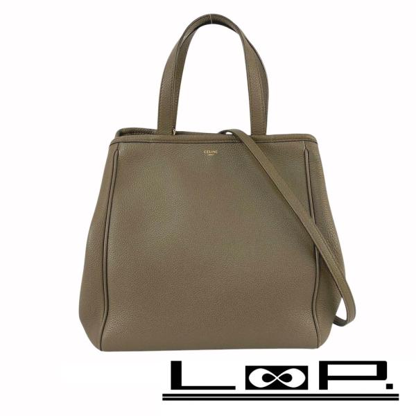 ■美品■　セリーヌ スモールフォールドカバ 2WAY ショルダー ハンド バッグ レザー グレージュ...