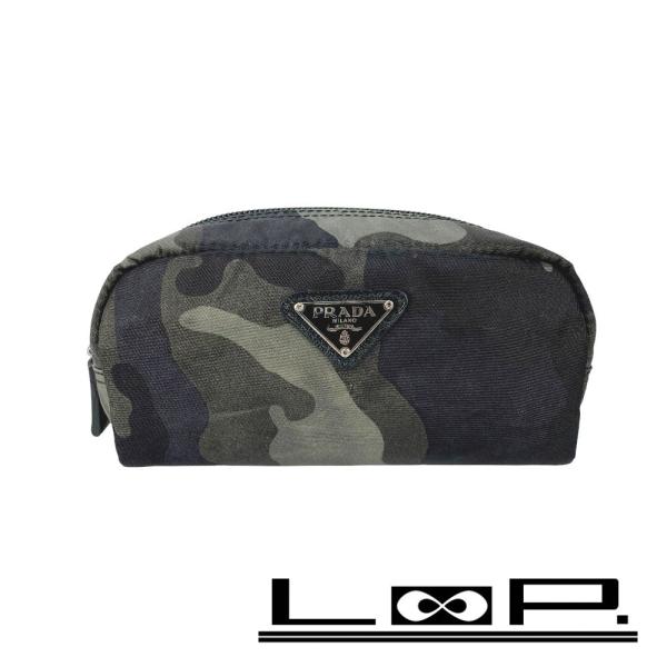 ■美品■　プラダ ポーチ 化粧ポーチ テスート ナイロン 迷彩 カモフラ グリーン系 h31463g...