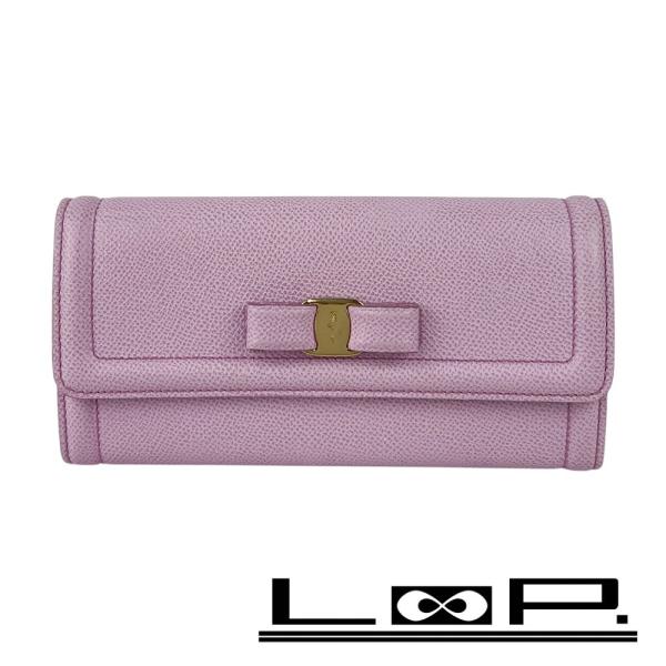 フェラガモ ■美品■ ヴァラ リボン 長財布 ウォレット レザー ピンク 箱 【43172】14