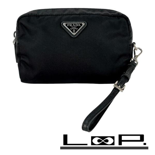 ■美品■　プラダ トライアングルロゴ ポーチ 小物入れ 化粧ポーチ ナイロン ブラック 1NE021...