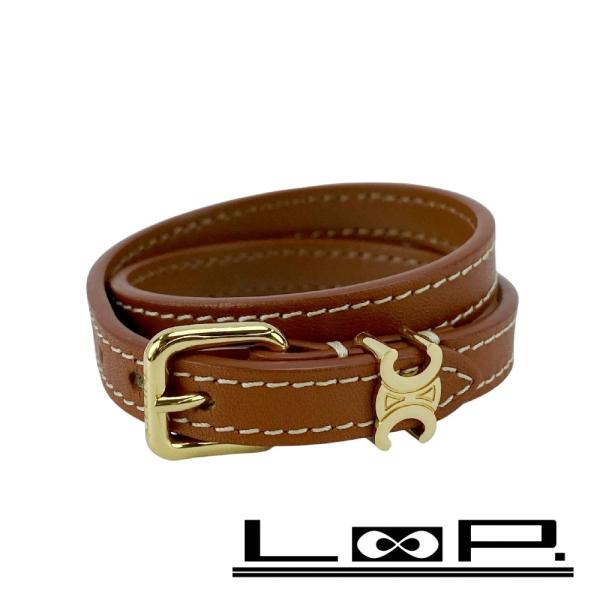 ■新同■現行■　セリーヌ レ・キュイール ダブル ブレスレット アクセサリー レザー ゴールド ブラ...