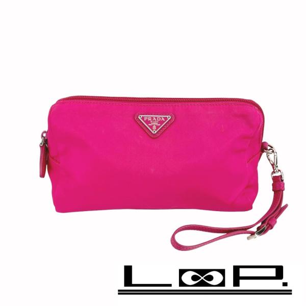 ■美品■　プラダ ポーチ 化粧ポーチ トライアングル ロゴ ストラップ付き ナイロン テスート フュ...