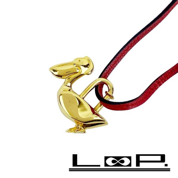 ■新同■86cm■　エルメス カデナ ペリカン バッグ チャーム ペンダント アニマル ゴールド レ...