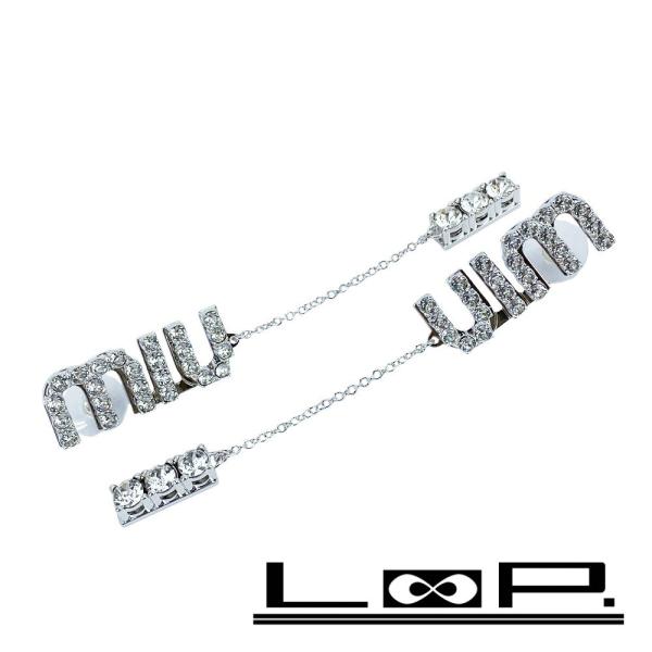■新同■　ミュウミュウ ドロップピアス ロゴ アクセサリー クリスタルチャーム 揺れる シルバー S...