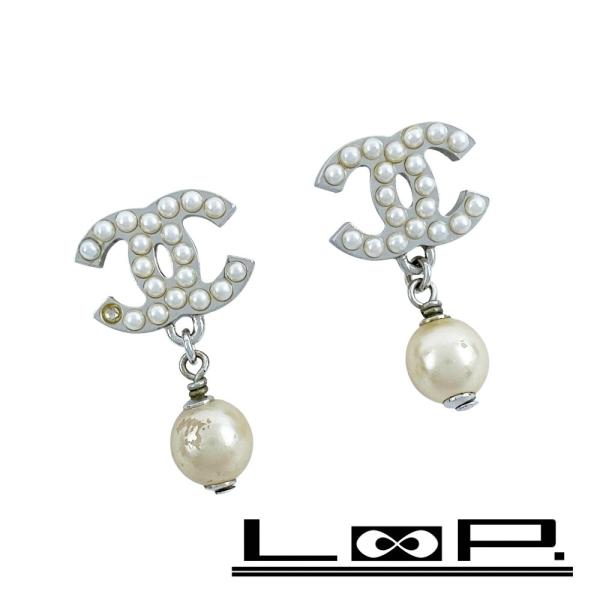 シャネル ■美品■ ココマーク フェイクパール ピアス アクセサリー シルバー SS 04V 【49...