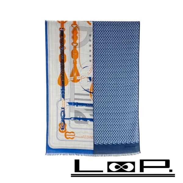 エルメス ■新同■ ストール マフラー ファッション カシミア シルク ブルー オレンジ 【5128...