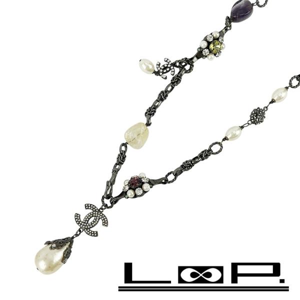 シャネル ■中古■88cm■ ロング ネックレス アクセサリー ココマーク マルチカラー ラインスト...