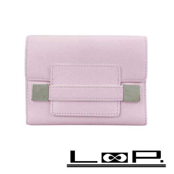 デルヴォー ■中古■ 三つ折り 財布 コンパクト 札入れ 小銭入れ レザー ピンク  【535062...