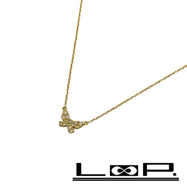 アーカー ■美品■ 蝶 バタフライ ネックレス ペンダント アクセサリー イエローゴールド ダイヤ ...