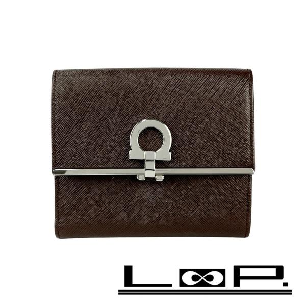 フェラガモ ■未使用■ ガンチーニ 二つ折り 財布 ウォレット レザー ブラウン 箱 【554759...