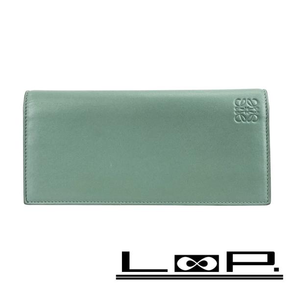 ロエベ ■美品■ 二つ折り 財布 長財布 札入れ 小銭入れ レザー ライトブルー ネイビー 【556...