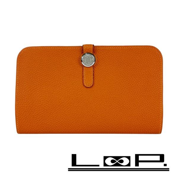 エルメス ■美品■ ドゴン GM 二つ折り 長財布 ウォレット エプソン オレンジ □R刻 箱 【5...