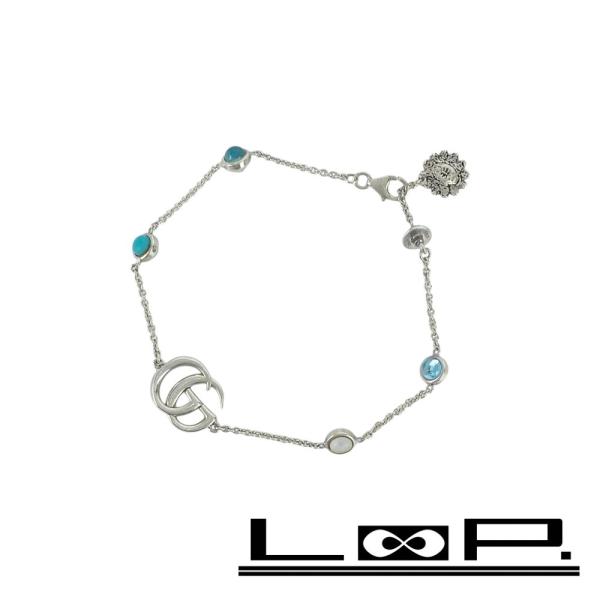 グッチ ■美品■ ダブルG マザーオブパール フラワー 花 ブレスレット  アクセサリー ブルー シ...