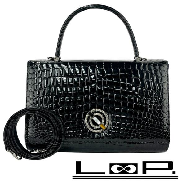 コンテス ■新同■  2WAY ハンド ショルダー バッグ クロコダイル ブラック 【563812】...