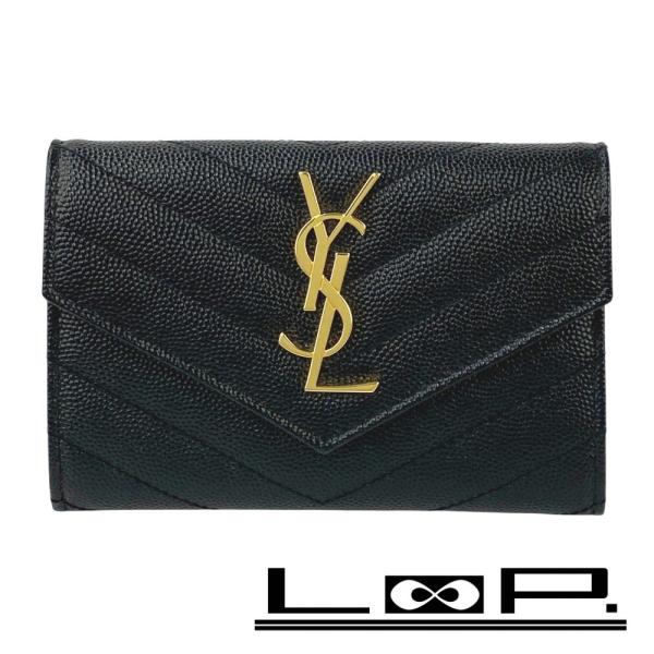 サンローラン ■新同■ スモール エンべロール ウォレット 財布 レザー ブラック 414404 B...