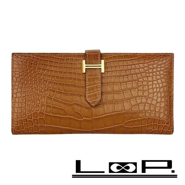 エルメス ■新同■ ベアンスフレ 長財布 ウォレット アリゲーターマット ブラウン U刻 【5764...