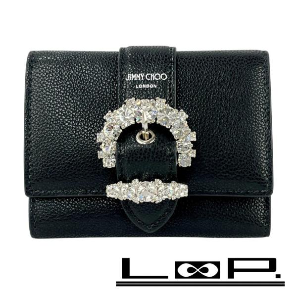 ジミーチュウ ■未使用■ 三つ折り財布 コンパクト ビジュー PVC ブラック 【578373】8