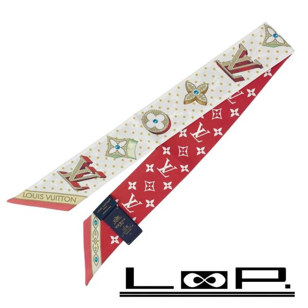 ルイヴィトン ■美品■ バンドーBB ツイリー スカーフ ファッション シルク レッド ホワイト マ...