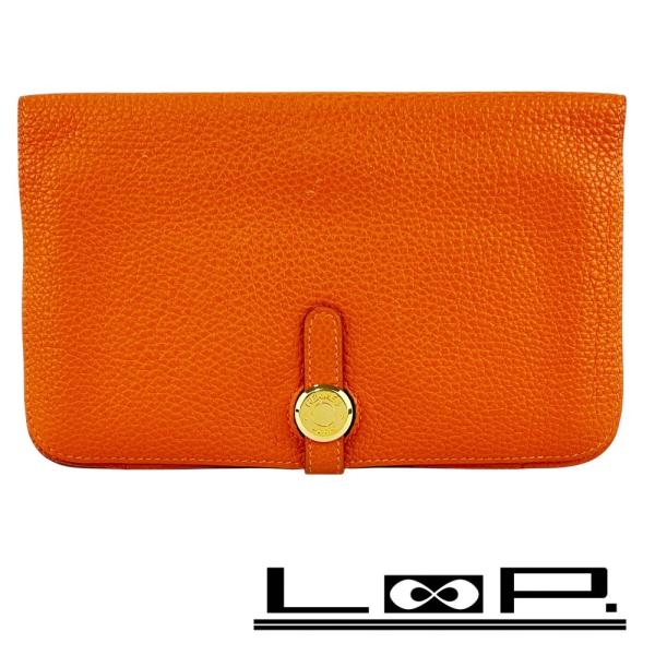 エルメス ■中古■ヴィンテージ■ ドゴン GM 二つ折り 長財布 ウォレット 小銭入れ トゴ オレン...