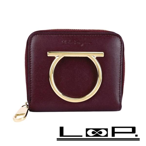 フェラガモ ■美品■ フルジップ コンパクト ウォレット 二つ折り 財布 ガンチーニ レザー ボルド...