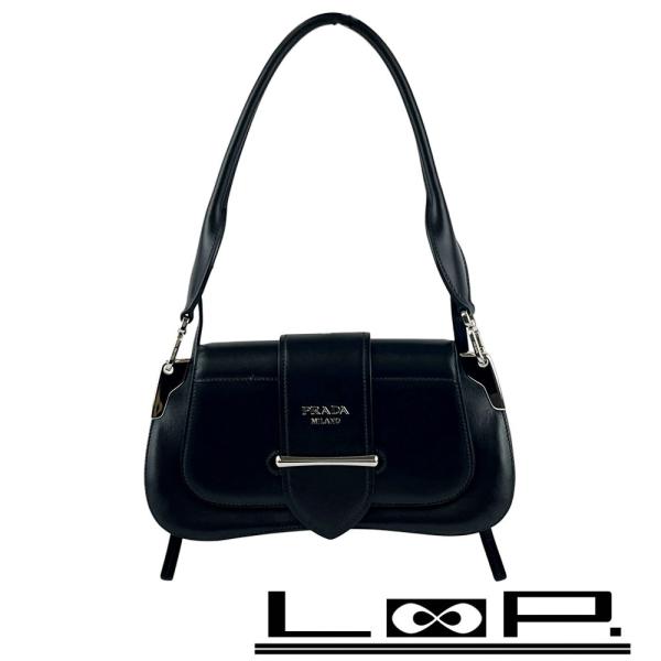 プラダ ■美品■ 2WAY ハンド ショルダー バッグ カバン SS レザー ブラック シルバー 1...
