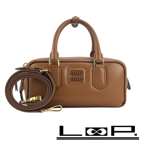 ミュウミュウ ■美品■ アルカディ レギュラー 2WAY ハンド ショルダーバッグ  レザー ブラウ...