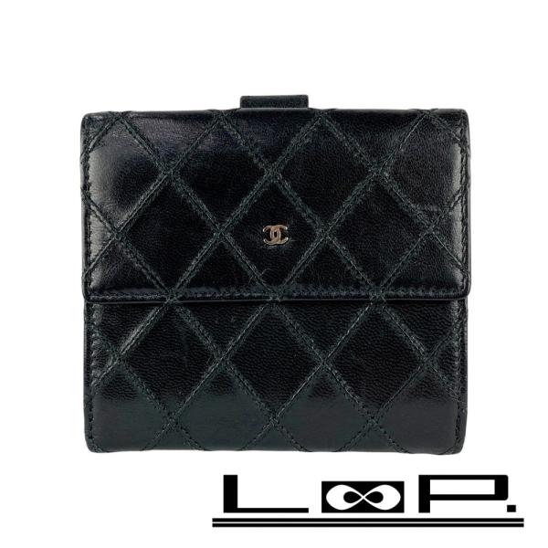 シャネル ■中古■ ビコローレ 二つ折り 財布 ウォレット 小銭入れ レザー ブラック 箱 【646...