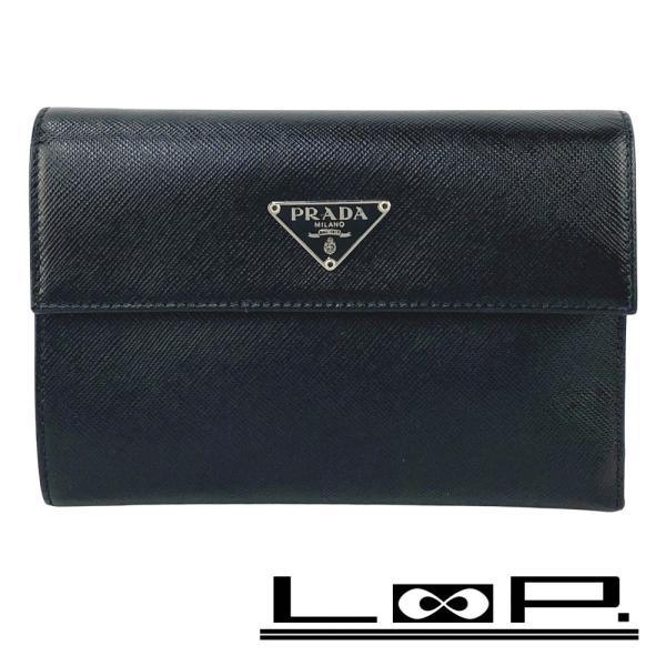 プラダ ■新同■ 三つ折り 財布 ウォレット サフィアーノ ブラック M510A 箱 【659089...