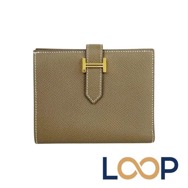 エルメス ■美品■ ベアン コンパクト 二つ折り 財布 ウォレット エプソン エトゥープ D刻 箱 ...